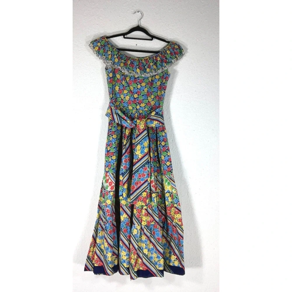 Victor Costa Multicolor Floral Maxi Dress - Medium- Vintage 70s Luxury Brand